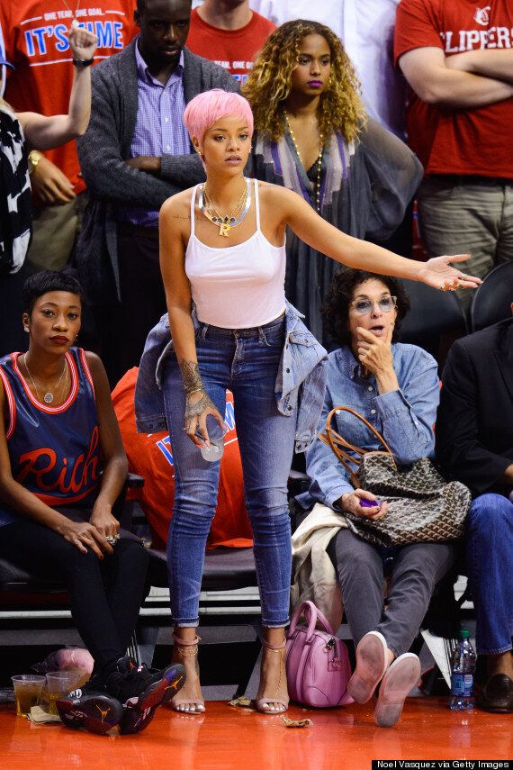 Rihanna Shows Off Shocking Pink Hairstyle At LA Basketball Game