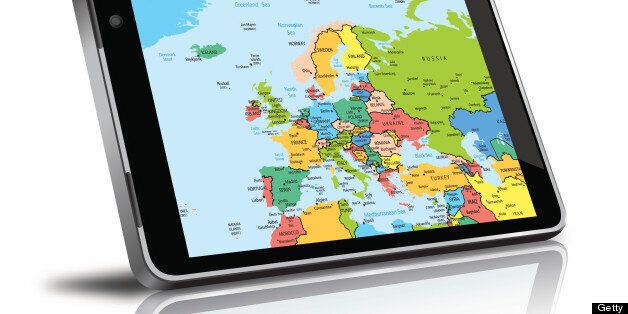 Europe map in a digital tablet