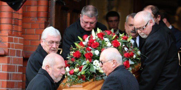 The funeral of former Manchester United player Bill Foulkes at St Vincent De Paul RC Church, Altrincham, Cheshire.