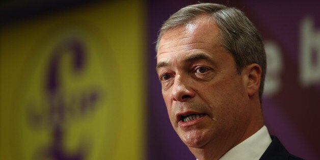 LONDON, ENGLAND - MAY 08: UK Independence Party leader Nigel Farage speaks at the launch of their local election campaign on May 8, 2014 in London, England. At a rally last night Mr Farage countered claims that his Ukip was a racist party, accusing sections of the media of stirring up hatred against them. (Photo by Dan Kitwood/Getty Images)