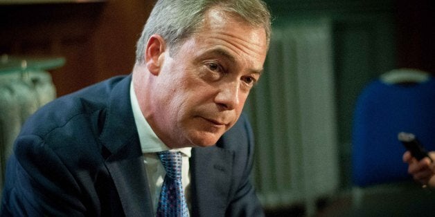 UKIP leader, Nigel Farage talks to the press prior to the UKIP rally for the European elections, held in Edinburghs' Corn Exchange venue. Friday, 9th Mat 2014.