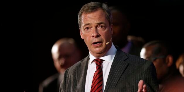 Nigel Farage speaks on stage during a Ukip rally held at the Emmanuel Centre, London.