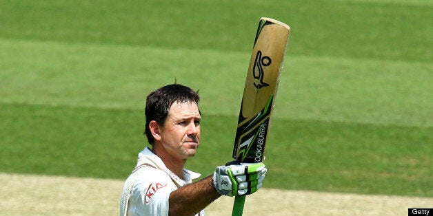 LONDON, ENGLAND - JULY 11: Ricky Ponting of Surrey celebrates and acknowledges the crowd as he reaches his century during the LV County Championship match between Surrey and Nottinghamshire at The Kia Oval on July 11, 2013 in London, England. (Photo by Jan Kruger/Getty Images)