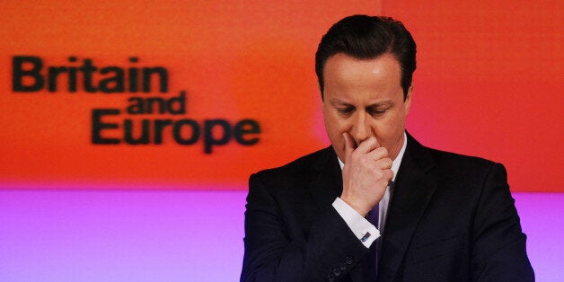 Prime Minister David Cameron makes a speech on Europe, in central London, where he promised an in/out referendum on the UK's membership of the European Union by the end of 2017, if the Conservatives win the next general election.