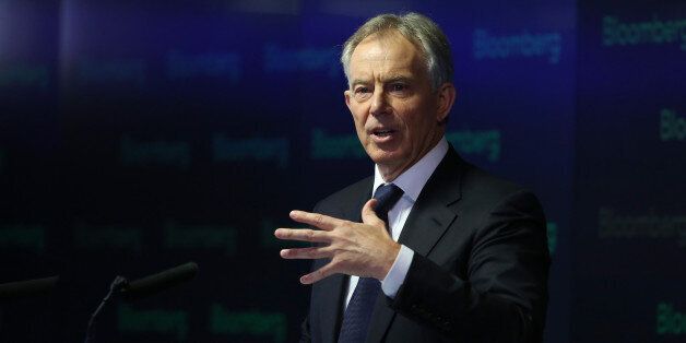 Tony Blair, former U.K. prime minister, speaks during an event at Bloomberg LP's offices in London, U.K., on Wednesday, April 23, 2014. Blair told an audience in London today that governments must overcome their resistance to talking about religion to tackle conflicts in the Middle East and North Africa and engage in 'the essential battle' for global security. Photographer: Chris Ratcliffe/Bloomberg via Getty Images
