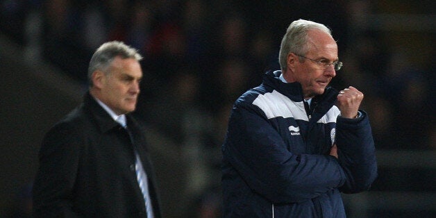 CARDIFF, WALES - FEBRUARY 22: Cardiff City manager Dave Jones (l) and Leicester City manager Sven Goran Eriksson look on during the npower Championship match between Cardiff City and Leicester City at Cardiff City Stadium on February 22, 2011 in Cardiff, Wales. (Photo by Stu Forster/Getty Images)