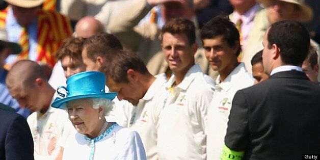 LONDON, ENGLAND - JULY 18: James Pattinson and Ashton Agar of Australia look on after meeting Queen Elizabeth II during day one of the 2nd Investec Ashes Test match between England and Australia at Lord's Cricket Ground on July 18, 2013 in London, England. (Photo by Ryan Pierse/Getty Images)