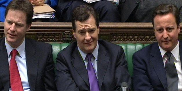 Deputy Prime Minister Nick Clegg (left), Chancellor George Osborne (centre) and Prime Minister David Cameron listen to Labour Leader Ed Miliband's response to the Chancellor's Budget in the House of Commons, London.
