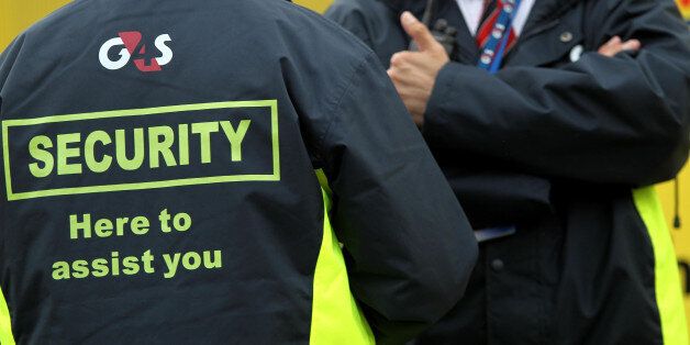 G4S Security guards outside the USA training base at Alexandra Stadium, Birmingham.