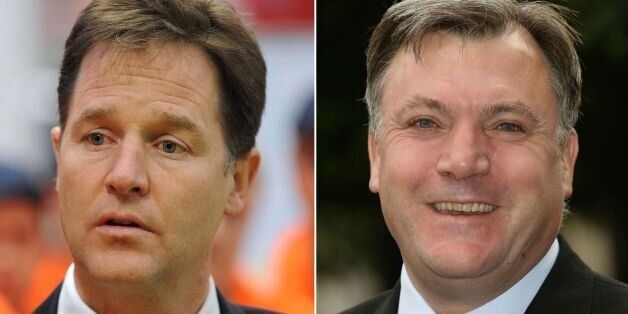 Embargoed to 1500 Wednesday December 25Undated file photos of Nick Clegg and Ed Balls (right). Clegg has said shadow chancellor Balls is the only politician with whom he has a personal feud.