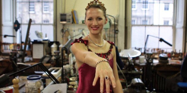 Scottish Ballet dancer Victoria Willard in costume modeling ruby jewellery from Hamilton & Inches in their Edinburgh shop, which was raided by armed robbers