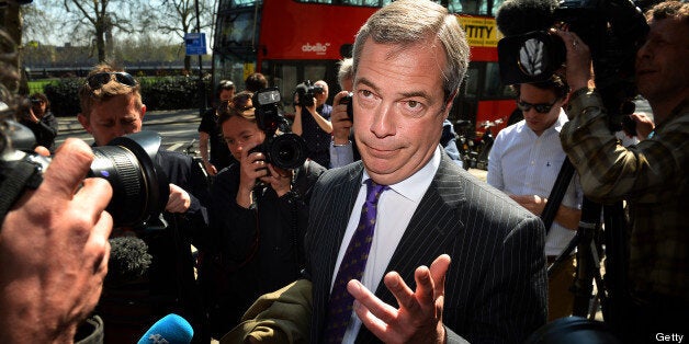 UK Independent Party (UKIP) leader Nigel Farage addresses the media in central London on May 3, 2013. The anti-immigration UK Independence Party (UKIP) was celebrating some of its best ever results following local elections which delivered a bloody nose to Britain's ruling coalition. AFP PHOTO/BEN STANSALL (Photo credit should read BEN STANSALL/AFP/Getty Images)