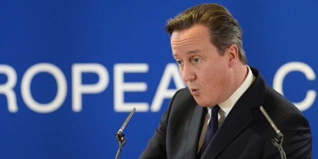 British Prime Minister David Cameron gives a press conference after an EU summit focused on the common security, Defence policy and Economic and Monetary union, in Brussels on December 20, 2013. European leaders have put the economic crisis behind them by agreeing a landmark bank deal, but stumbled on deeper economic reforms and defence policy, highlighting the tough road to greater EU integration. AFP PHOTO / ALAIN JOCARD (Photo credit should read ALAIN JOCARD/AFP/Getty Images)