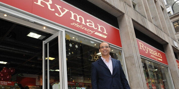 Theo Paphitis outside his Ryman Stationary store on Wardour Street in central London after presents The Duchess of York with a cheque for 13,500 to Children in Crisis.