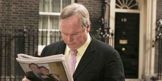 LONDON - APRIL 27: Sky News Political Correspondent Adam Boulton reads a newspaper outside Number 10 Downing Street during the weekly cabinet meeting on April 27, 2006 in London. British Prime Minister Tony Blair is under pressure following revelations about the presonal life of his deputy, John Prescott as well as loss in confidence of Health Secretary Patricia Hewitt and Home secretary Charles Clarke. (Photo by Bruno Vincent/Getty Images)