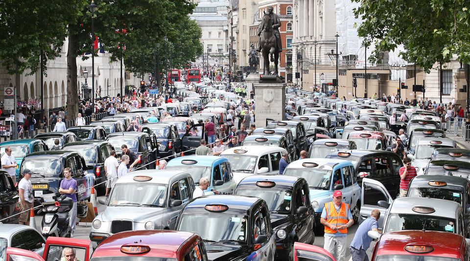 London Faces Gridlock As Black Taxi's Protest Against Uber App