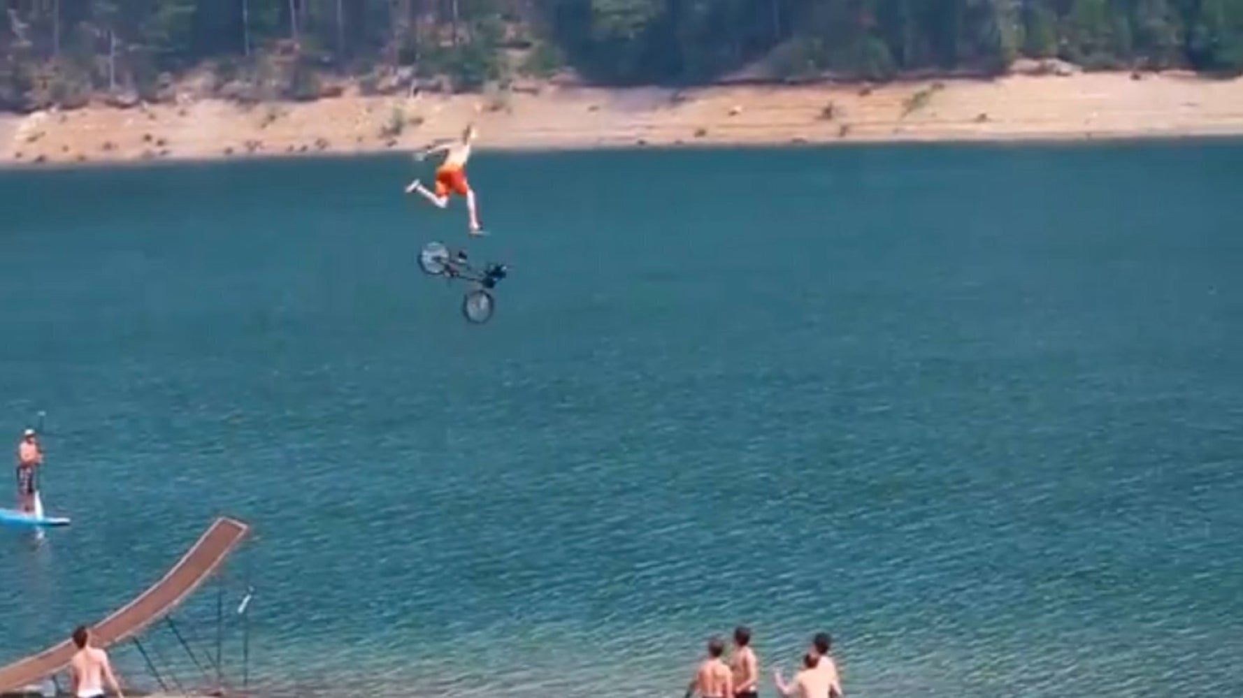 Bicycle Ride Sinking Adventure Amazing Bicycle Jump Into Lake - From The Cyclist's Point Of View ...