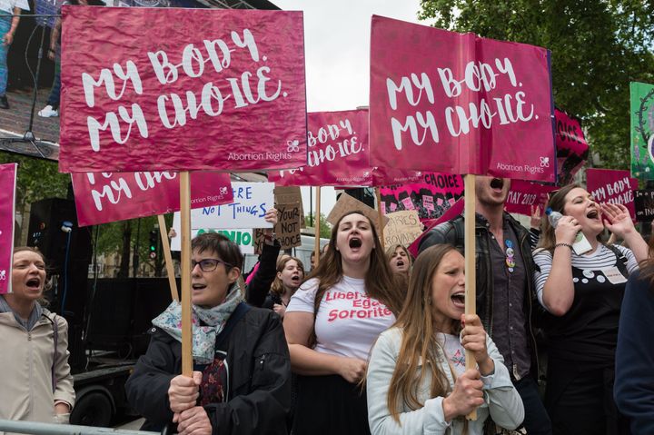 Pro-choice supporters staged a demonstration in Parliament Square to campaign for women's reproductive rights last month. 