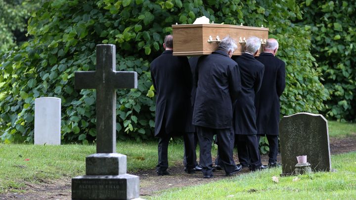 Pall-bearers carry the coffin of Jeremy Kyle guest Steve Dymond during his funeral at Kingston Cemetery in Portsmouth