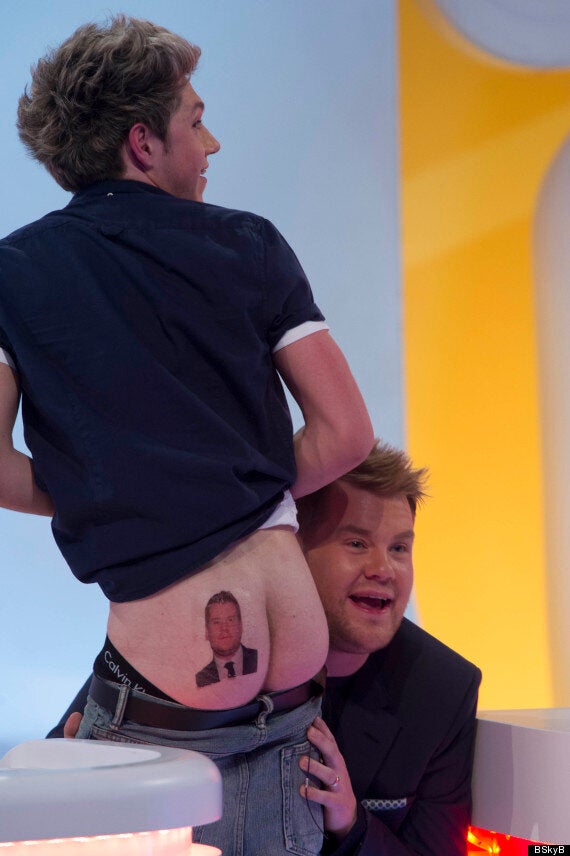 Niall Horan Tattoo: One Direction Star Has James Corden's Face Tattooed On His Bum (Thankfully It's Only Temporary) | HuffPost UK Entertainment Niall Horan Tattoo: One Direction Star Has James Corden's Face Tattooed On His Bum (Thankfully It's Only Temporary) | HuffPost UK Entertainment