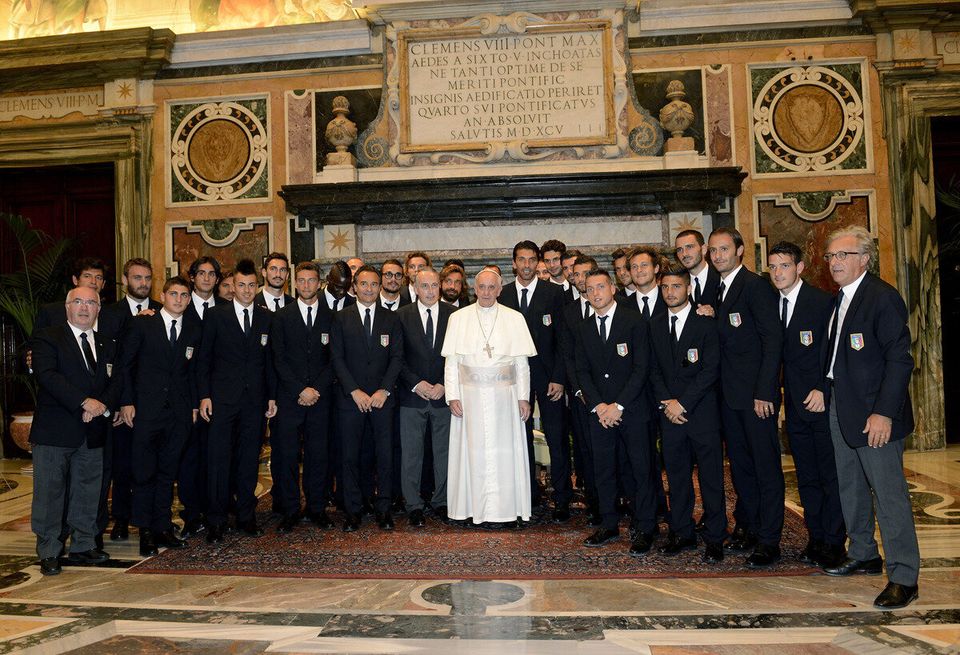 Pope Francis Meets Italy and Argentina Football Teams