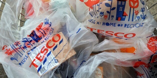 A picture shows a trolly of shopping a Tesco store in Liverpool, north west England on April 16, 2014. Supermarket giant Tesco announced a second drop in annual profits in a row on April 16, leaving Britain's biggest retailer hoping that recent expansion into India and China can offset weakness in Europe. AFP PHOTO / PAUL ELLIS (Photo credit should read PAUL ELLIS/AFP/Getty Images)