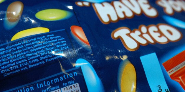 A packet of sweets showing ingredients and E numbers