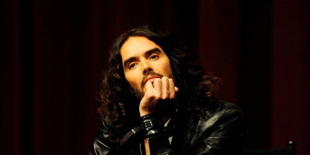 LOS ANGELES, CA - APRIL 02: Russell Brand moderates the Q&A at the 'Meditation In Education' Global Outreach Campaign Event at The Billy Wilder Theater at the Hammer Museum on April 2, 2013 in Los Angeles, California. (Photo by Amy Graves/WireImage)