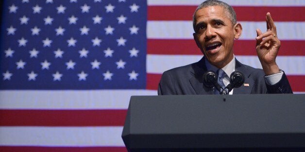 US President Barack Obama speaks during the Democratic National Committee LGBT Gala at Gotham Hall on June 17, 2014 in New York, New York. AFP PHOTO/Mandel NGAN (Photo credit should read MANDEL NGAN/AFP/Getty Images)