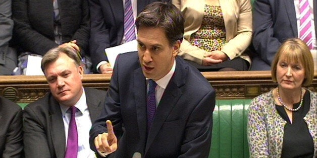 Labour party leader Ed Miliband speaks during Prime Minister's Questions in the House of Commons, London.