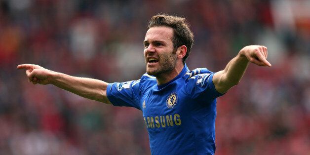 MANCHESTER, ENGLAND - MAY 05: Juan Mata of Chelsea celebrates after scoring the winning goal during the Barclays Premier League match between Manchester United and Chelsea at Old Trafford on May 5, 2013 in Manchester, England. (Photo by Alex Livesey/Getty Images)
