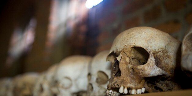 Skulls From Ntarama Genocide Lined Up On Shelf In Church