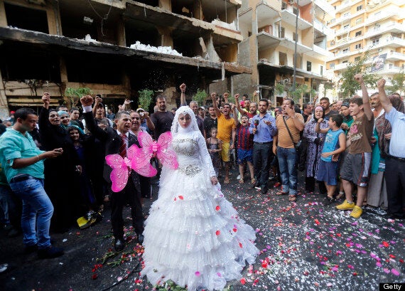 Lebanese Bride Groom Pose At Site Of Car Bomb That Killed 27 In