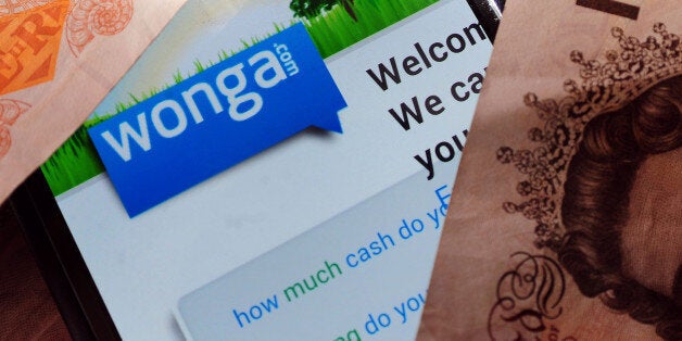 General view of the logo of money lending website Wonga.