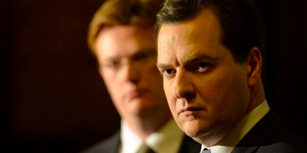 Chancellor of the Exchequer, George Osborne, watched by Chief Secretary to the Treasury Danny Alexander, launches the Scotland Analysis paper on Currency and Monetary Policy, in the Glasgow Trades Hall.