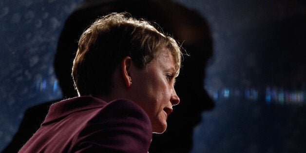 LIVERPOOL, ENGLAND - SEPTEMBER 28: Labour's Shadow home secretary Yvette Cooper talks to a journalist after addressing delegates during the annual Labour party conference at the Echo Arena on September 28, 2011 in Liverpool, England. Speakers from Labour's shadow cabinet addressed delegates and debated health, education, law and order on the fourth day of the annual Labour conference. (Photo by Christopher Furlong/Getty Images)