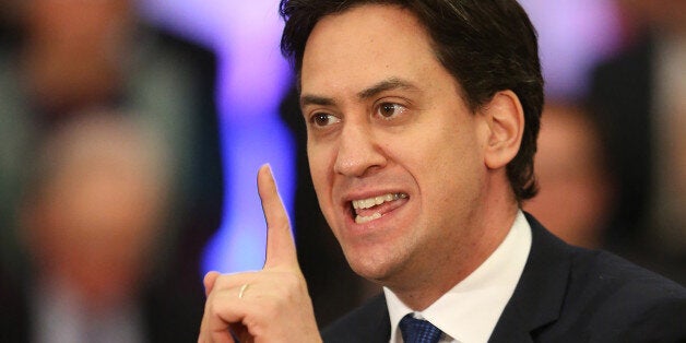 LONDON, ENGLAND - JANUARY 17: Labour Party Leader Ed Miliband speaks to supporters on January 17, 2014 in London, England. Mr Miliband has called for the creation of two challenger banks to tackle the dominance of the five biggest banks in the United Kingdom. (Photo by Peter Macdiarmid/Getty Images)