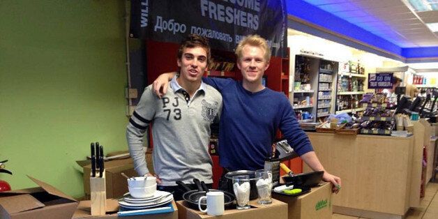 Lancaster University student entrepreneurs Jose Macedo (left) and James Flynn (right) with their Kitchpack kits