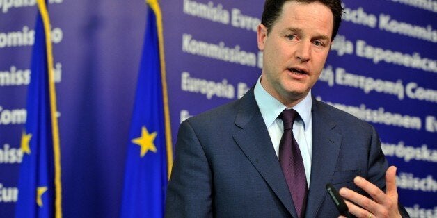 British Deputy Prime Minister Nick Clegg gives a joint press conference with High Representative of the European Union for Foreign Affairs and Security Policy Catherine Ashton and following their working session on March 2, 2011 at the European Union headquarters in Brussels. AFP PHOTO / GEORGES GOBET (Photo credit should read GEORGES GOBET/AFP/Getty Images)