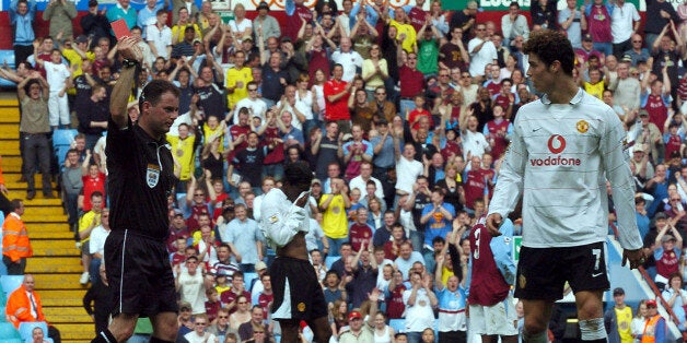 Cristiano Ronaldo receives the first red card of his career in May 2004