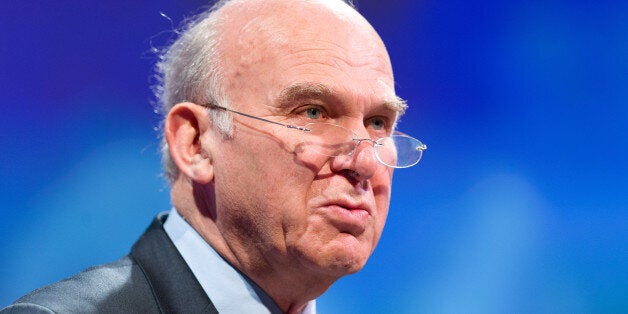 British Business Secretary Vince Cable addresses delegates at the annual Confederation of British Industry (CBI) conference in central London on November 19, 2012. Britain's biggest employers' group vowed on Monday to argue against a vote for Britain to leave the EU, in any referendum on European Union membership amid dwindling support for the country's place in the bloc. AFP PHOTO / LEON NEAL (Photo credit should read LEON NEAL/AFP/Getty Images)