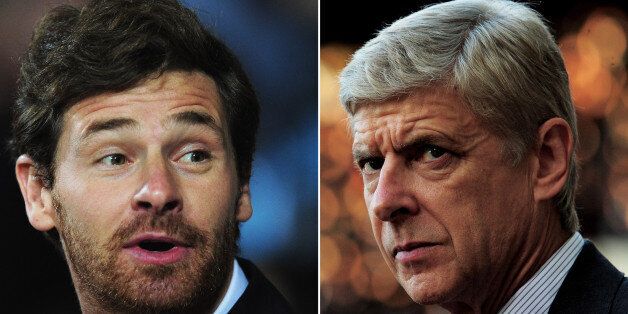 (FILE PHOTO - EDITORS NOTE: COMPOSITE OF TWO IMAGES - Image Numbers 152421664 (L) and 136293069 ) In this composite image a comparison has been made between Tottenham Hotspur Manager Andre Villas Boas (L) and Arsenal Manager Arsene Wenger. The Premier League match between Arsenal and Tottenham Hotspur takes place on September 1, 2013 at the Emirates Stadium, London, England. *** LEFT IMAGE*** LONDON, ENGLAND - SEPTEMBER 20: Andre Villas-Boas the Spurs manager reacts to events on the pitch d