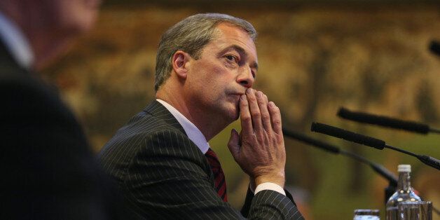 MANCHESTER, ENGLAND - SEPTEMBER 30: Nigel Farage, the leader of the UK Independence Party, prepares to speak at a fringe event to the second day of the Conservative Party Conference in Manchester Town Hall on September 30, 2013 in Manchester, England. Chancellor of the Exchequer George Osborne has unveiled a Government plan for long-term unemployed people to undertake work placements in order to receive their benefits. (Photo by Oli Scarff/Getty Images)