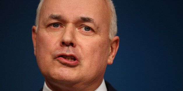 BIRMINGHAM, ENGLAND - OCTOBER 08: Secretary of State for Work and Pensions Iain Duncan Smith delivers his speech to the Conservative party conference in the International Convention Centre on October 8, 2012 in Birmingham, England. The annual, four-day Conservative party conference began yesterday and features speeches from Cabinet ministers and the Mayor of London. (Photo by Oli Scarff/Getty Images)