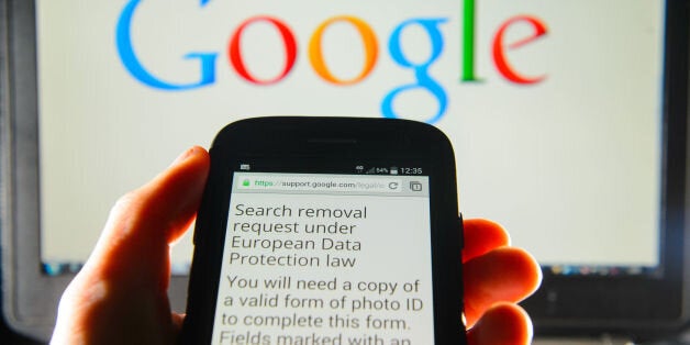 File photo dated 30/05/2014 of a Google search removal request displayed on the screen of a smart phone, after BBC economics editor Robert Peston has had a blog, which was published almost seven years ago on the BBC website, reportedly set to be made unsearchable in Google in a move resulting from a court ruling about the "right to be forgotten".