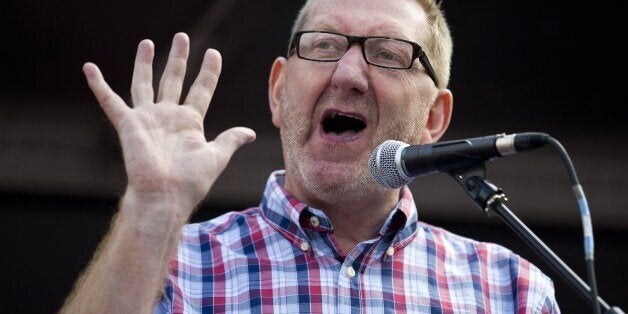 English Unite the Union General Secretary Len McCluskey addresses an anti-austerity rally in Parliament Square in London on June 21, 2014. The demonstration is organised by the People's Assembly campaign group to highlight the impact on communities and workers of the coalition's cuts. AFP PHOTO / JUSTIN TALLIS (Photo credit should read JUSTIN TALLIS/AFP/Getty Images)