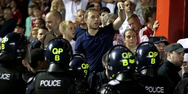 Police segregate fans after local derby match in Bristol