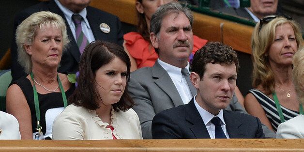 Princess Eugenie and her boyfriend Jack Brooksbank in the Royal Box to watch the Ladies' singles Final during day thirteen of the Wimbledon Championships at the All England Lawn Tennis and Croquet Club, Wimbledon.
