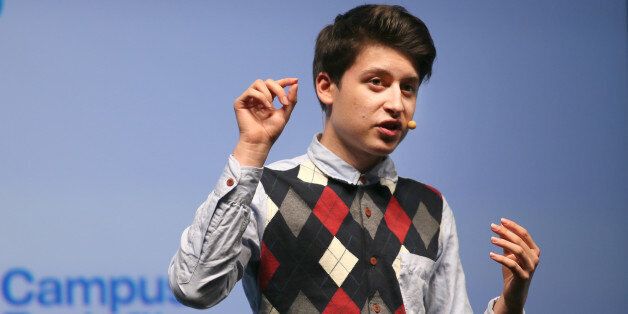 Nick D'Aloisio, a British computer app programmer and designer, speaks at the Campus Party computer coding event at the 02.