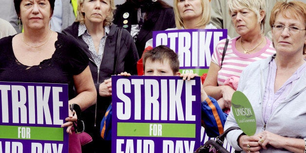 Public sector workers and members of the UNISON Trade Union with supporters listen as their General Secretary Dave Prentis gives a speech to a rally of strikers in Wakefield today